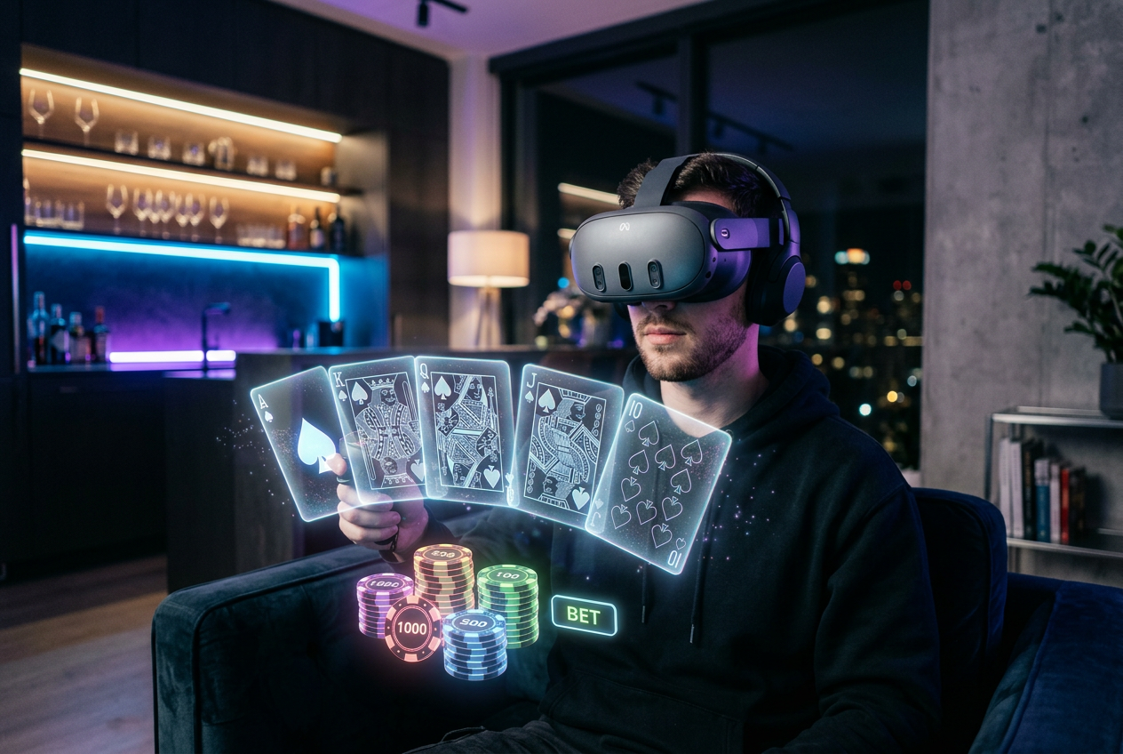 Użytkownik korzystający z technologii VR w nowoczesnym kasynie online